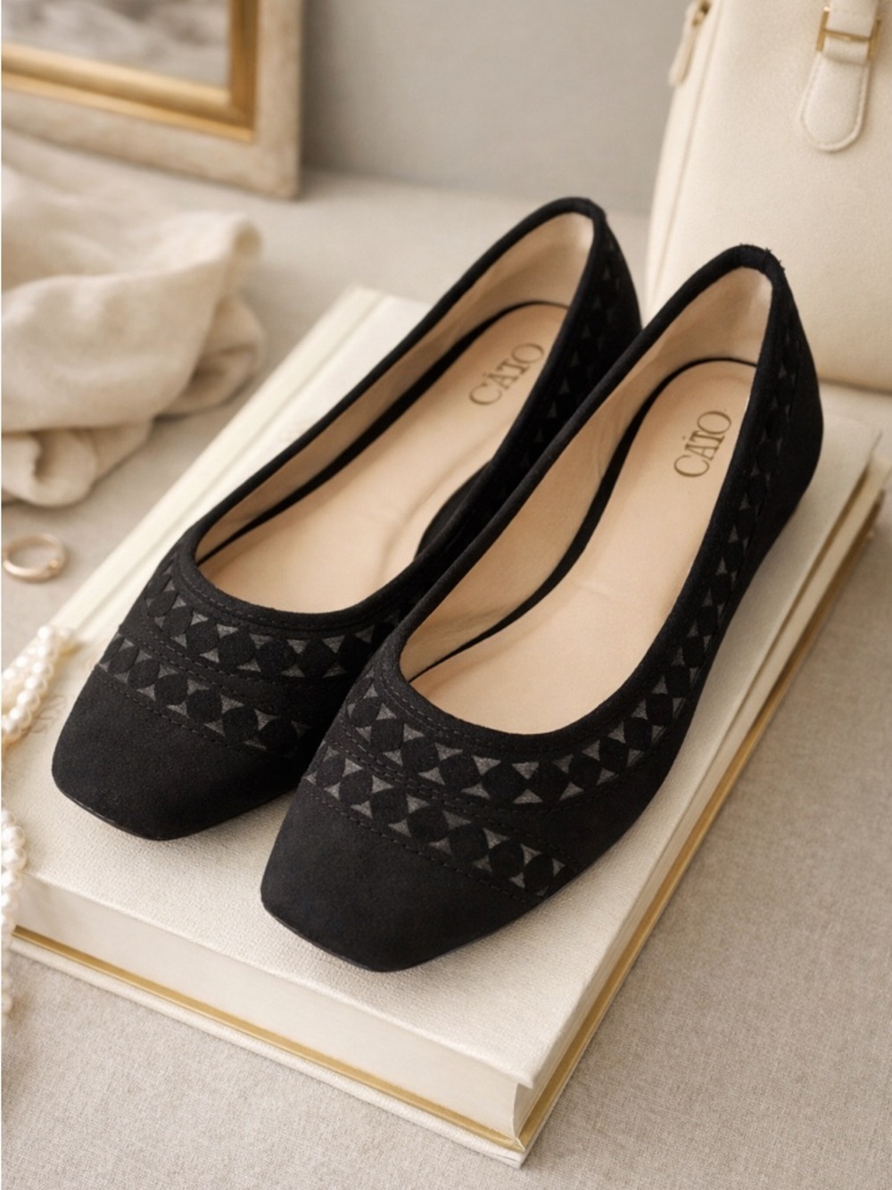 Cato Black Cutout Ballet Flats Size 8 Square Toe Minimal Chic Preppy Classic